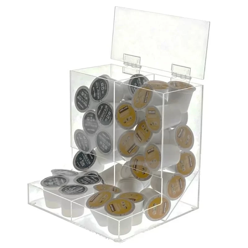 OnDisplay Acrylic 2 Section Flip Top Storage Bin for Coffee Pods/Candy/Tea/Bulk Items