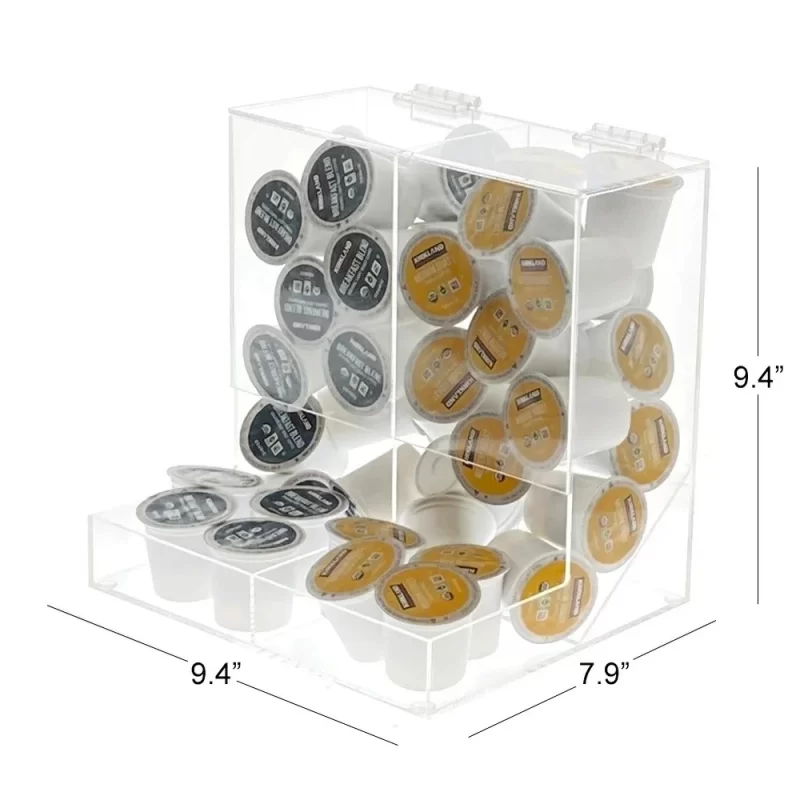 OnDisplay Acrylic 2 Section Flip Top Storage Bin for Coffee Pods/Candy/Tea/Bulk Items