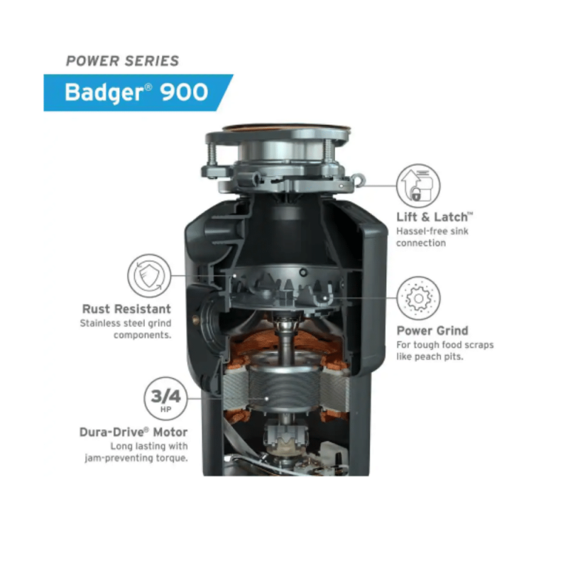InSinkErator Badger 900 Lift & Latch Power Series 3/4 HP Continuous Feed Garbage Disposal (BADGER 900)