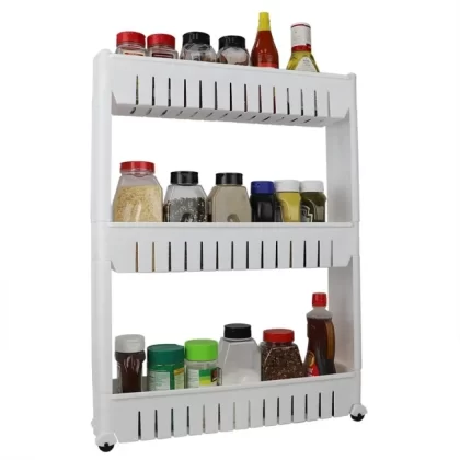 HB 3 Tier Plastic Storage Tower with Wheels, White
