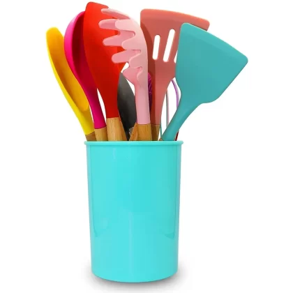 Cheer Collection Silicone Spatula Set with Wooden Handles - Multi