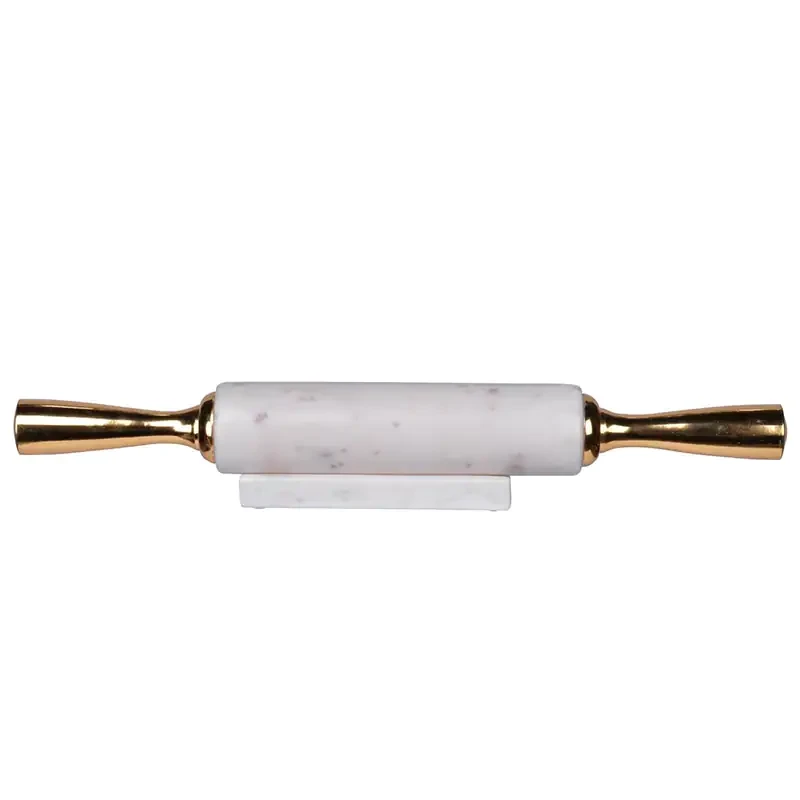 A&B Home Banswara White and Gold Marble Rolling Pin with Handles - 16"