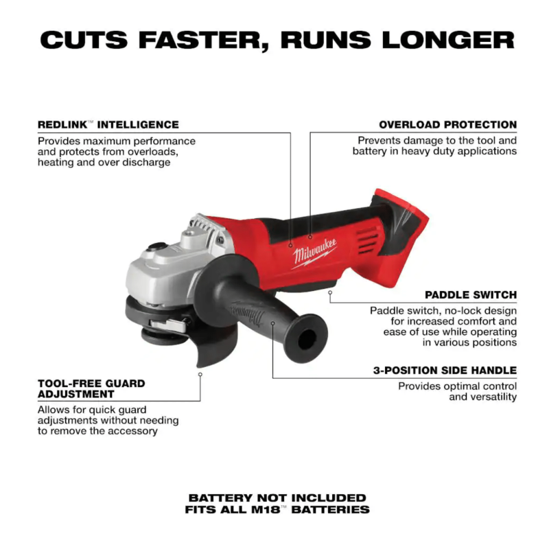Milwaukee M18 18-Volt Lithium-Ion Cordless 4-1/2 in. Cut-Off/Grinder, Tool-Only (2680-20)
