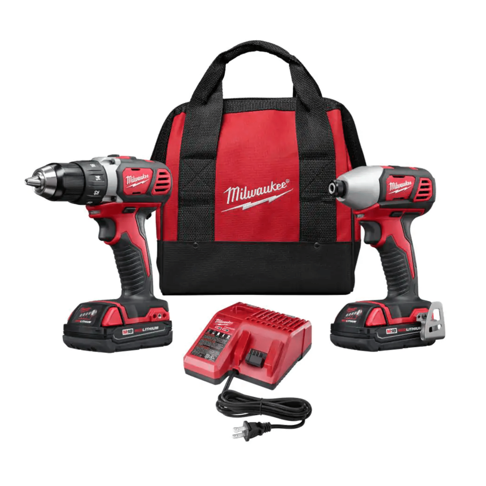 Milwaukee M18 18V Lithium-Ion Cordless Drill Driver/Impact Driver Combo Kit (2-Tool) w/ 2x1.5Ah Batteries, Charger Tool Bag (2691-22)