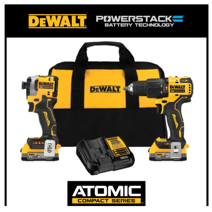 Dewalt 20v Max Lithium-Ion Brushless Cordless Combo Kit (2-Tool) with Two 1.7 Ahr Batteries, Charger & Bag (DCK254E2)