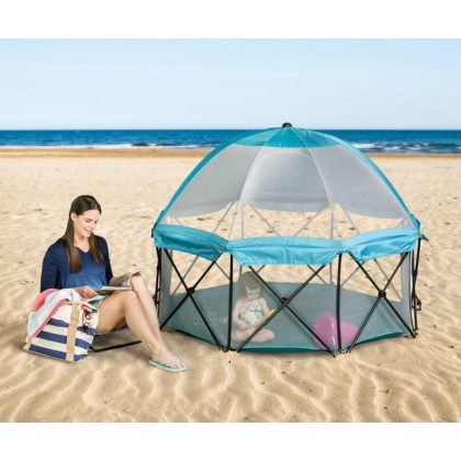 Regalo My Play 8 Panel Foldable and Portable Play Yard with Full UV Canopy, Teal