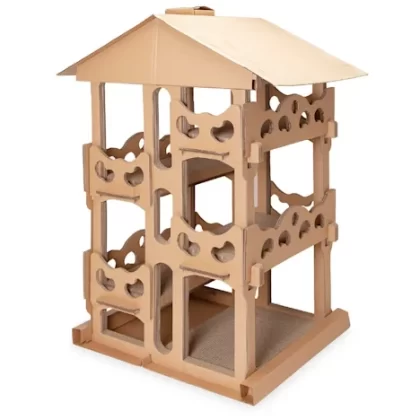 FurHaven Tower Playground Corrugated Scratcher House with Catnip for Cats, 22.83" H