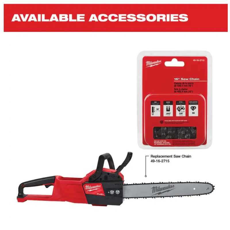Milwaukee M18 Fuel 16 in. 18-Volt Lithium-Ion Brushless Cordless Chainsaw, Tool-Only (2727-20)