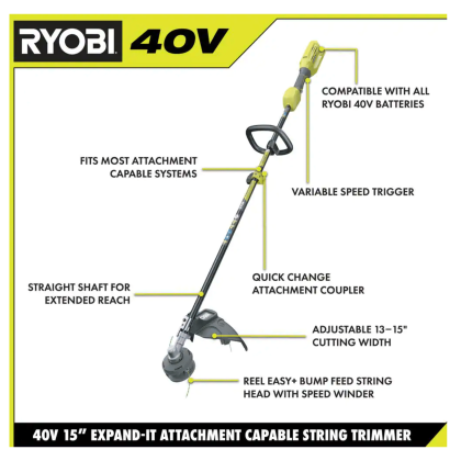 Ryobi 40V Expand-It Cordless Battery Attachment Capable String Trimmer with 4.0 Ah Battery & Charger (RY40250)