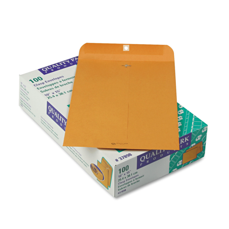 Quality Park Clasp Envelope, 10" x 15", Brown Kraft, 100/Box