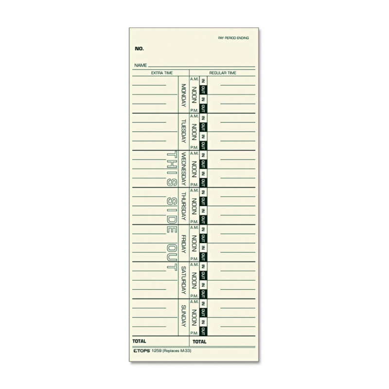 Tops Time Card For Acroprint, IBM, Lathem and Simplex, Weekly, 3-1/2 x 9, 500 per Box