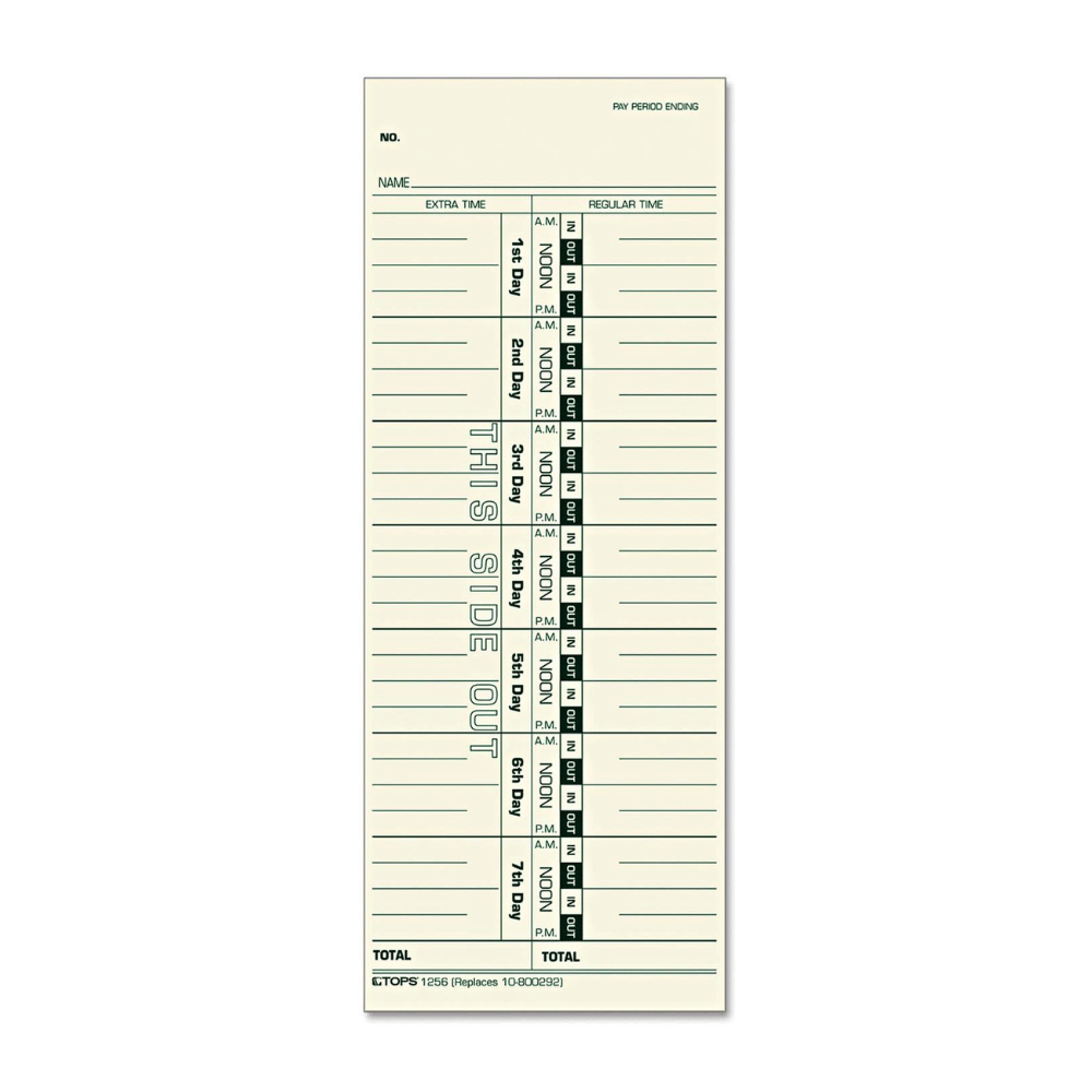 Tops Acroprint, Cincinnati, Lathem, Simplex, Stromberg Time Card 3-1/2" x 9" - 500/Box