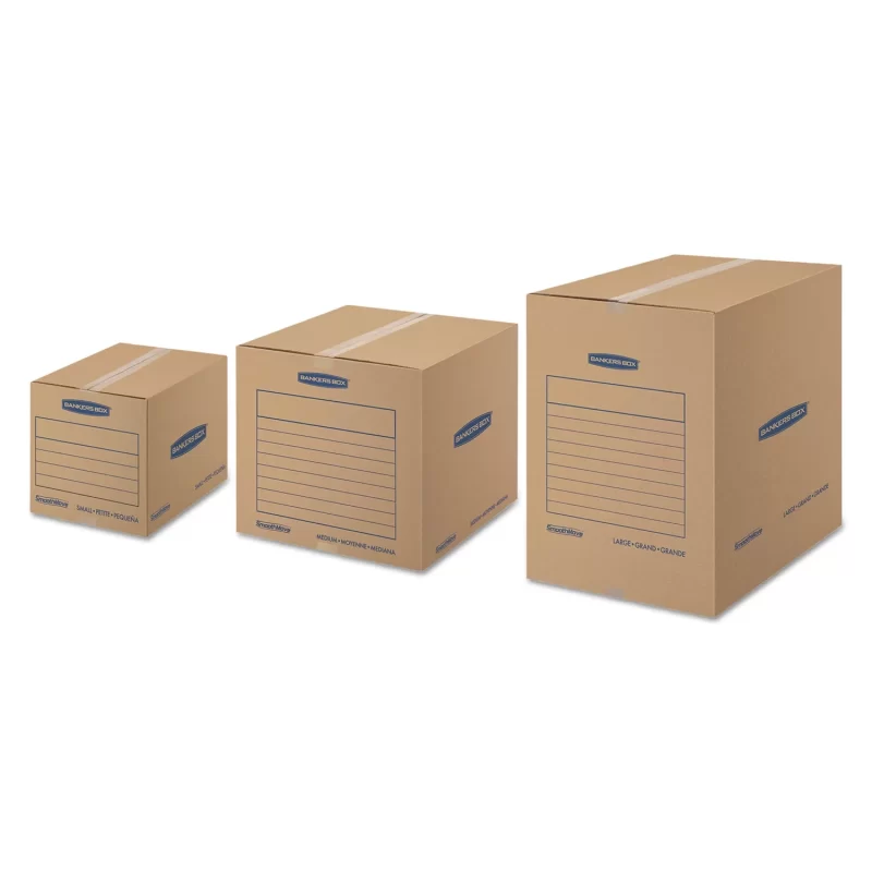 Bankers Box SmoothMove Basic Medium Moving Boxes, Kraft/Black (18 1/4 x 18 1/4 x 16 3/8, 20ct.)