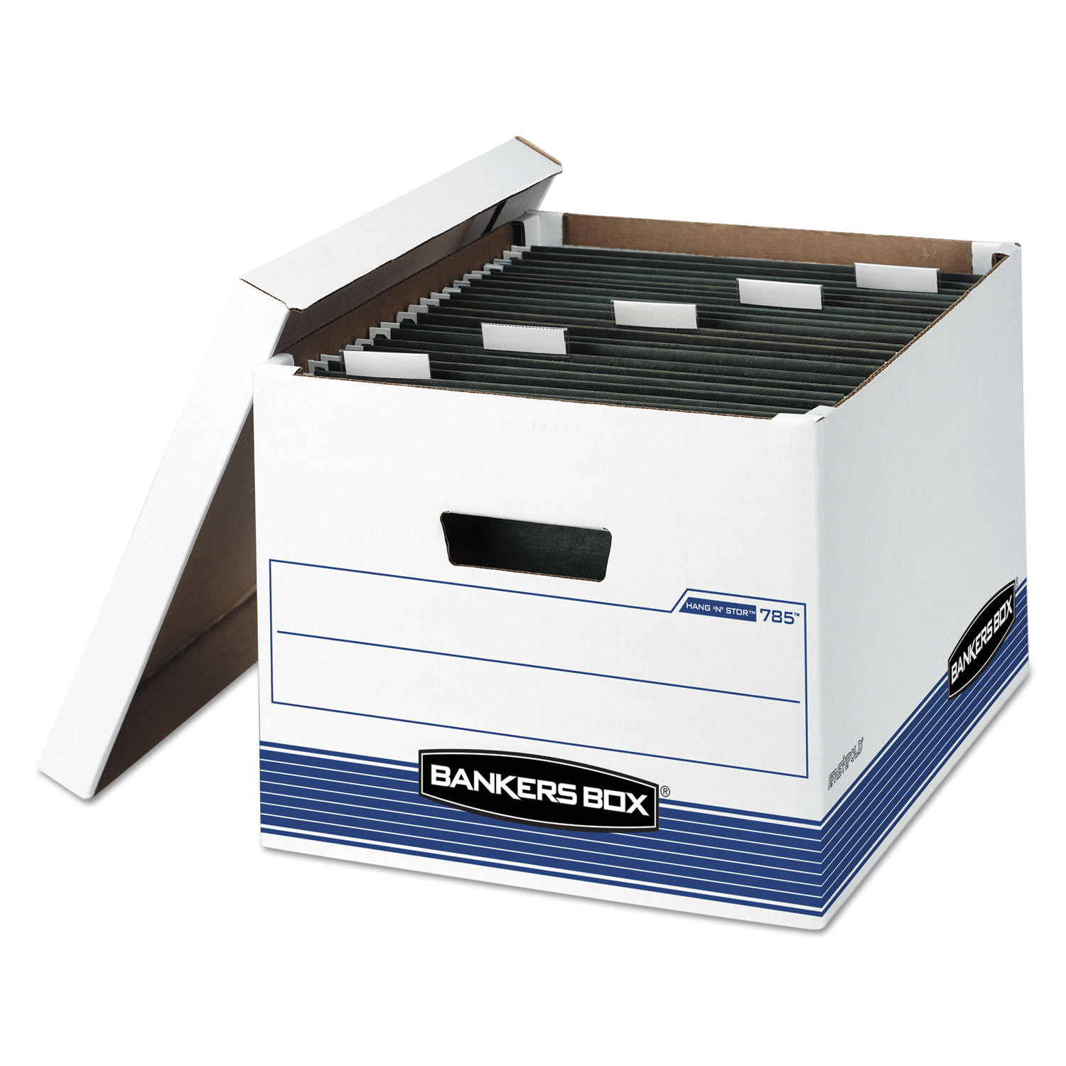 Bankers Box HANG'N'STOR Storage Box with Lift-off Lid, White/Blue (Legal/Letter, 4ct.)
