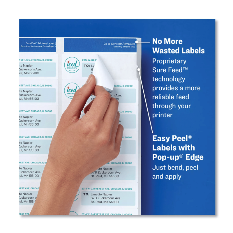 Avery Easy Peel White Address Labels w/ Sure Feed Technology, Laser Printers, 1x2.63, White, 30/Sheet, 100 Sheets/Box