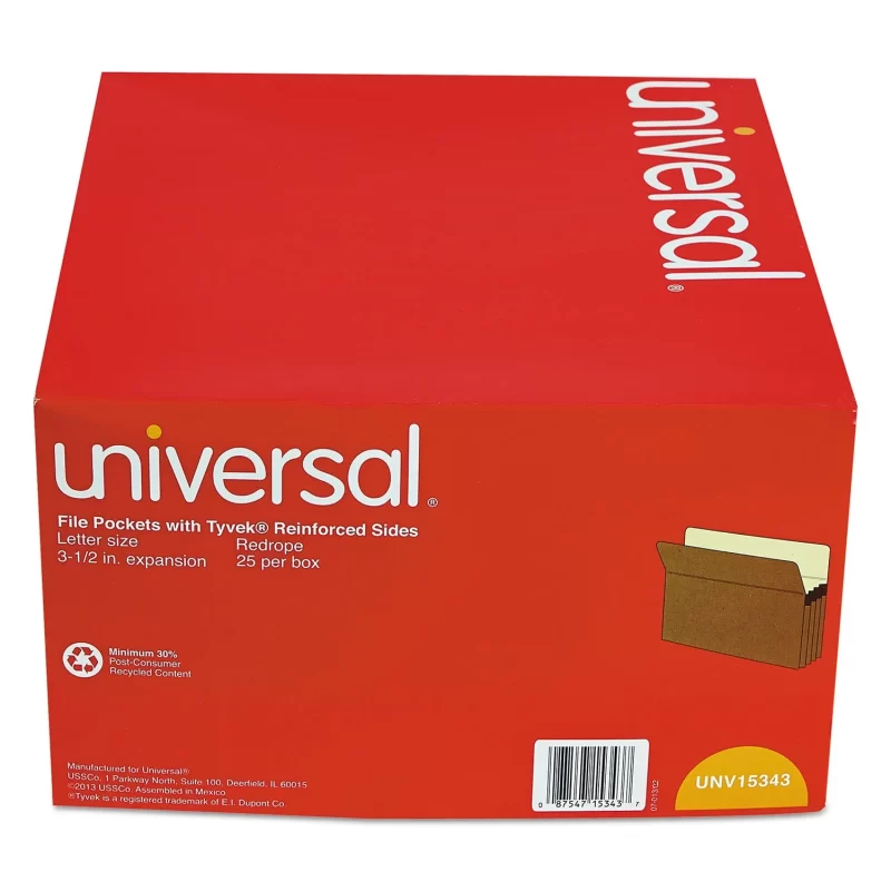 Universal 3 1/2" Expansion File Pockets, Straight Tab, Redrope/Manila, 25/Box, Letter