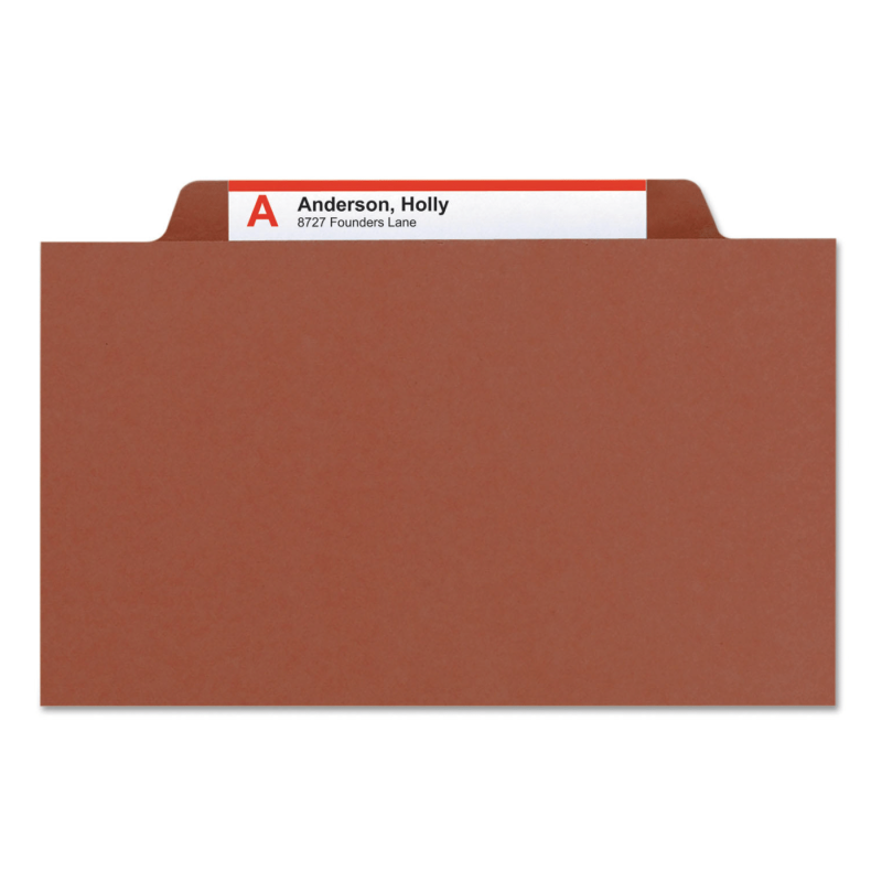 Smead 2/5 Cut Self Tab Pressboard Classification Folders, Four Sections, Legal, Red, 10ct.