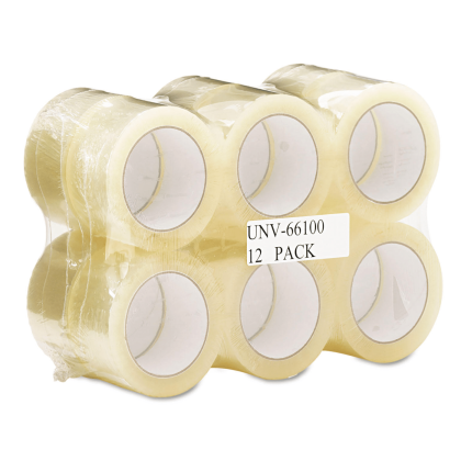 Universal General-Purpose Acrylic Box Sealing Tape, 48mm x 100m, 3" Core, Clear, 12/Pack