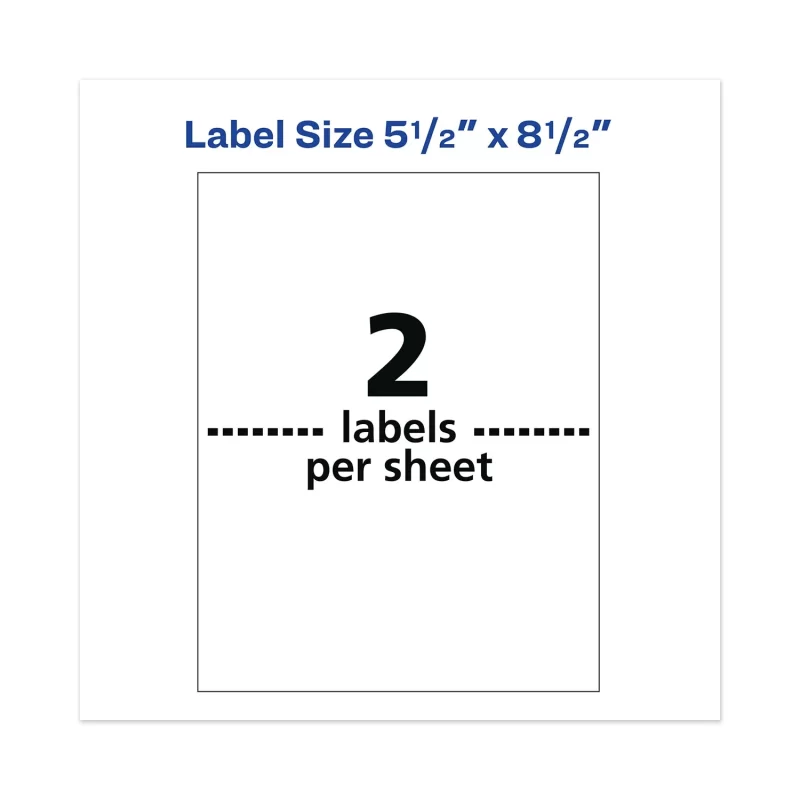 Avery Waterproof Shipping Labels With TrueBlock Technology, Laser Printers, 5.5 x 8.5, White, 2/Sheet, 50 Sheets/Pack