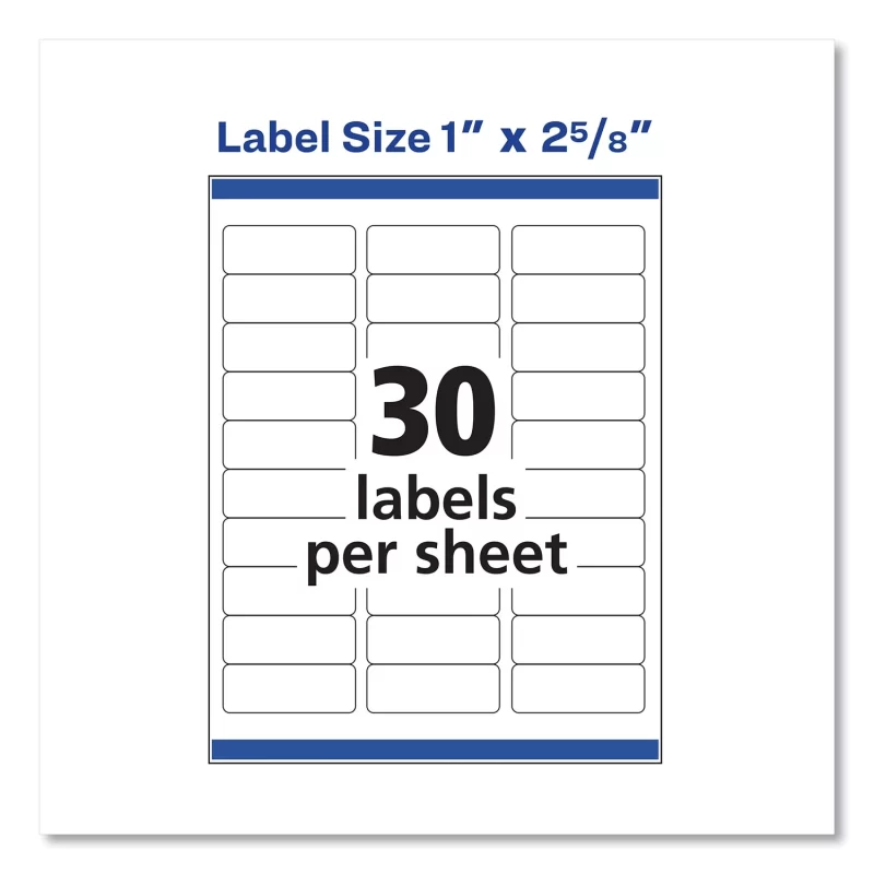 Avery Easy Peel White Address Labels w/ Sure Feed Technology, Inkjet Printers, 1 x 2.63, White, 30/Sheet, 100 Sheets/Box