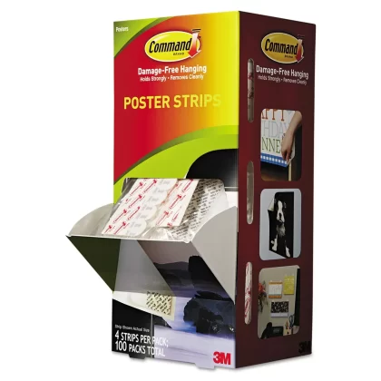 Command Poster Strips, 5/8" x 1 3/4", White, 4/Pack, 100 Packs/Carton