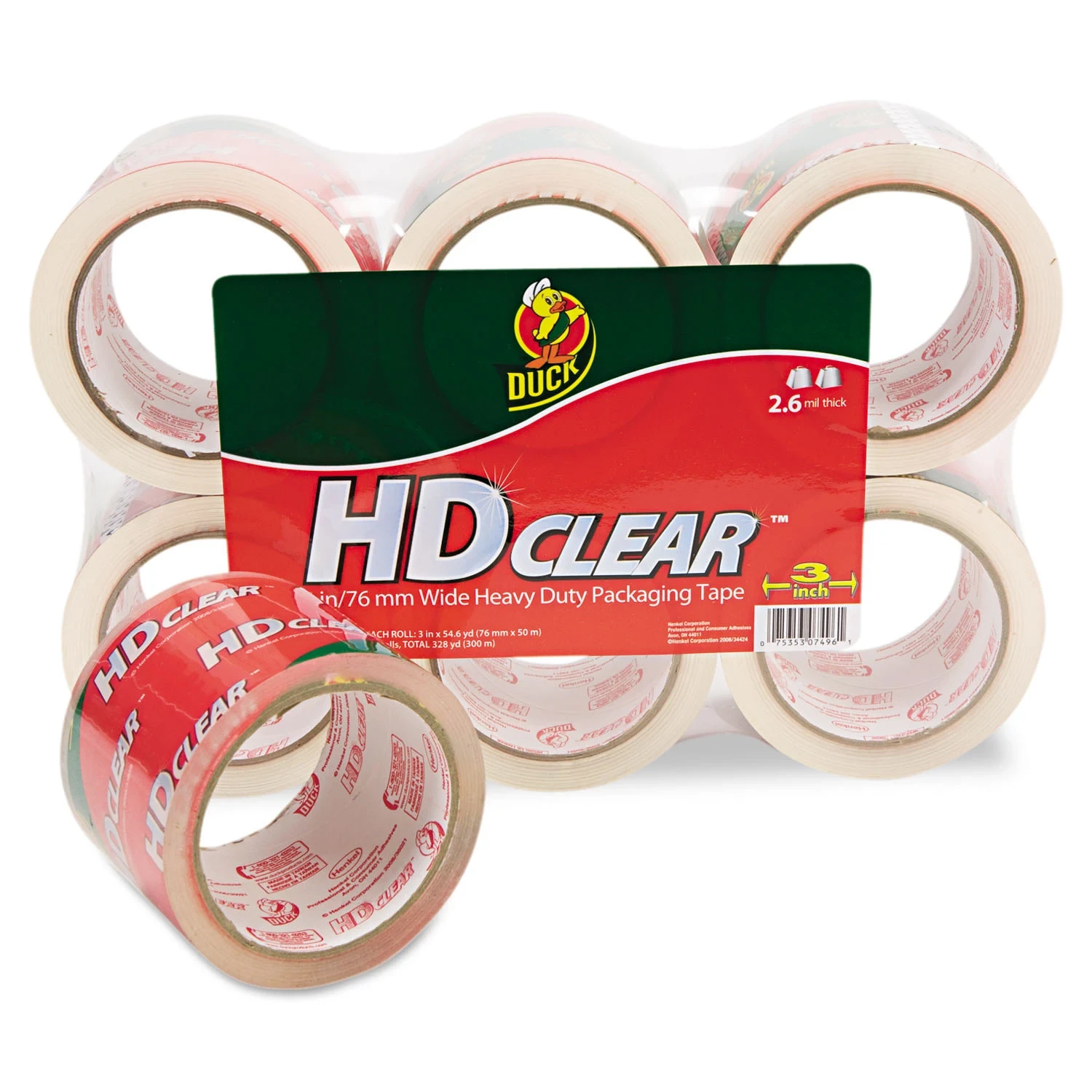 Duck Heavy-Duty Carton Packaging Tape, 3" x 55yds, Clear - 6/Pack