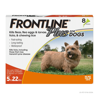 Frontline Plus Flea And Tick Treatment For Small Dogs Upto 5 To 22 lbs., 8 Treatments, 8 Count