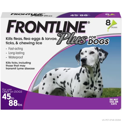 Frontline Plus Flea And Tick Treatment For Large Dogs Up to 45 to 88 lbs., 8 Treatments, 8CT