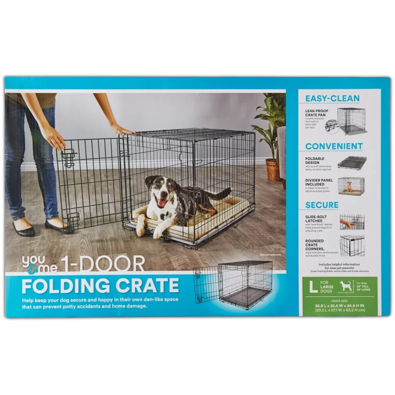You & Me 1-Door Folding Dog Crate, 36" L x 22.5" W x 24.9" H, Large