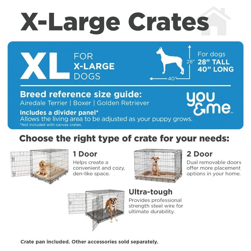 You & Me Ultra Tough 2-Door Folding Dog Crate, X-Large, 43"L x 29"W x 31"H