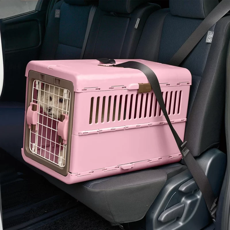 Richell PinkFoldable Pet Carrier, Small 13.5" L X 22" W X 15" H