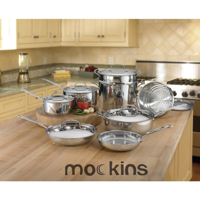 Mockins 15-Piece Premium Grade Stainless Steel Cookware Set, Tri-Ply Aluminum