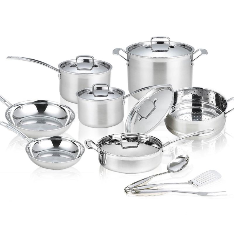 Mockins 15-Piece Premium Grade Stainless Steel Cookware Set, Tri-Ply Aluminum