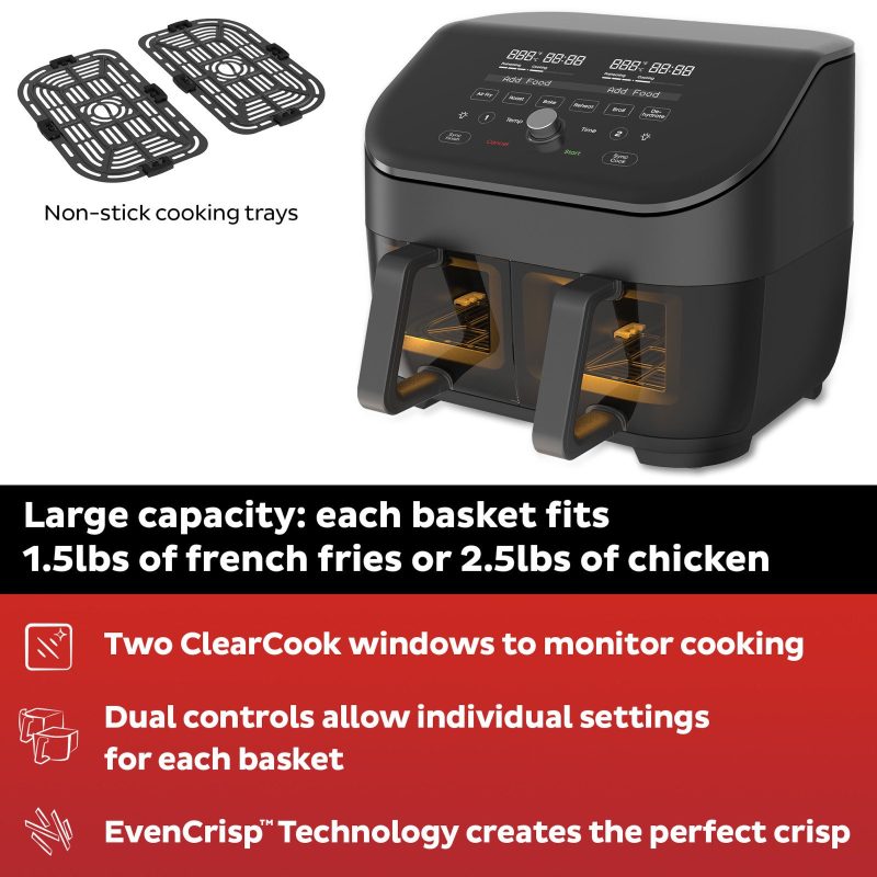 Instant Pot Vortex Plus Dual Basket Air Fryer with ClearCook, 8 Quart, 8-in1 Air Fry