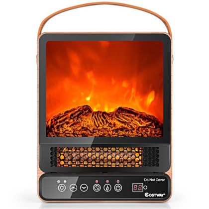 Costway 1500W Electric Fireplace Tabletop Portable Space Heater w/ 3D Flame Effect Maple