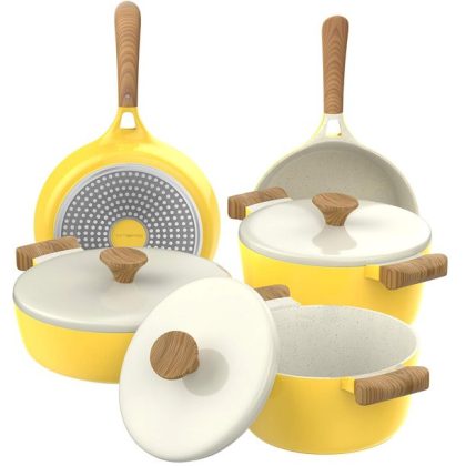 Vremi 8 Piece Ceramic Nonstick Cookware Set, Yellow