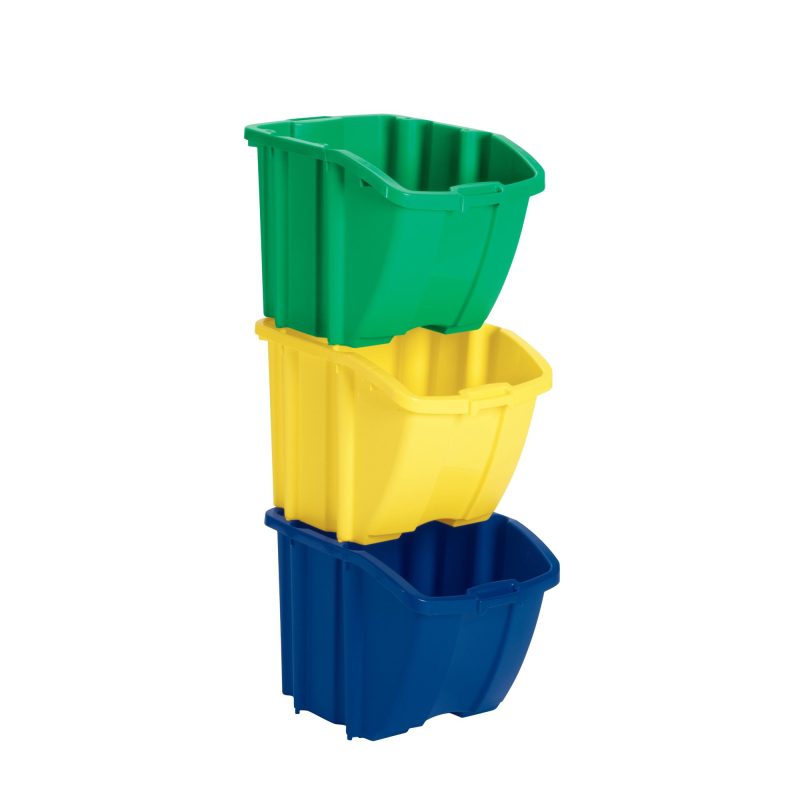 Suncast 18 Gallon Resin Recycle Bin 3-Pack Kit, Green, Yellow, Blue