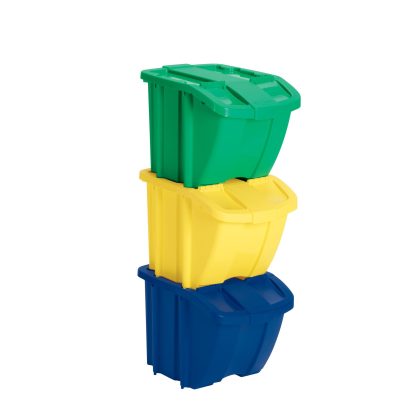 Suncast 18 Gallon Resin Recycle Bin 3-Pack Kit, Green, Yellow, Blue