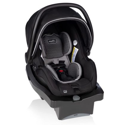 Evenflo LiteMax DLX Infant Car Seat with FreeFlow Fabric and SafeZone Load Leg Base, Olympus Black