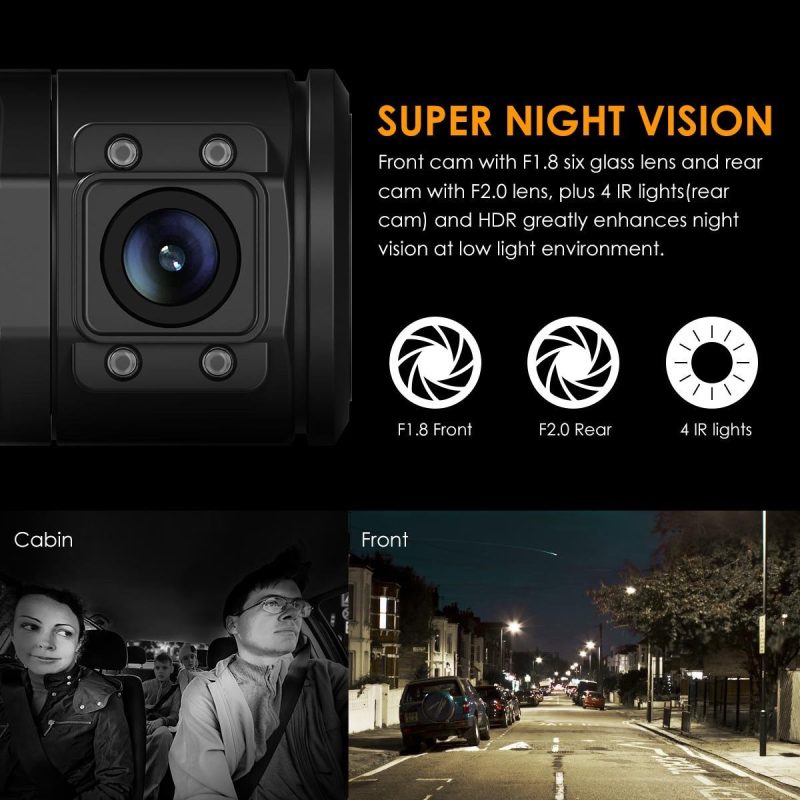 Vantrue N2 Pro Dual Dash Cam, Sony Exmor HD Sensor, Infrared Night Vision