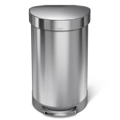 Simplehuman 45 Liter/ 12 Gallon Semi-Round Step Trash Can, Brushed Stainless Steel