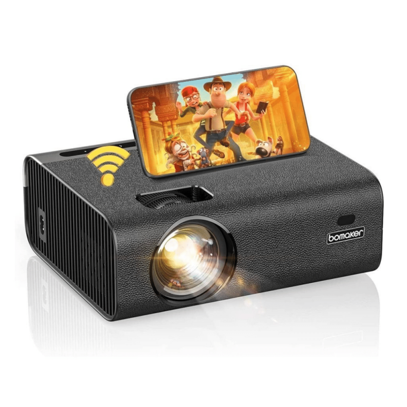 Bomaker WiFi Projector, Full HD 1080P Supported, Touch Buttons & Leather Texture Design