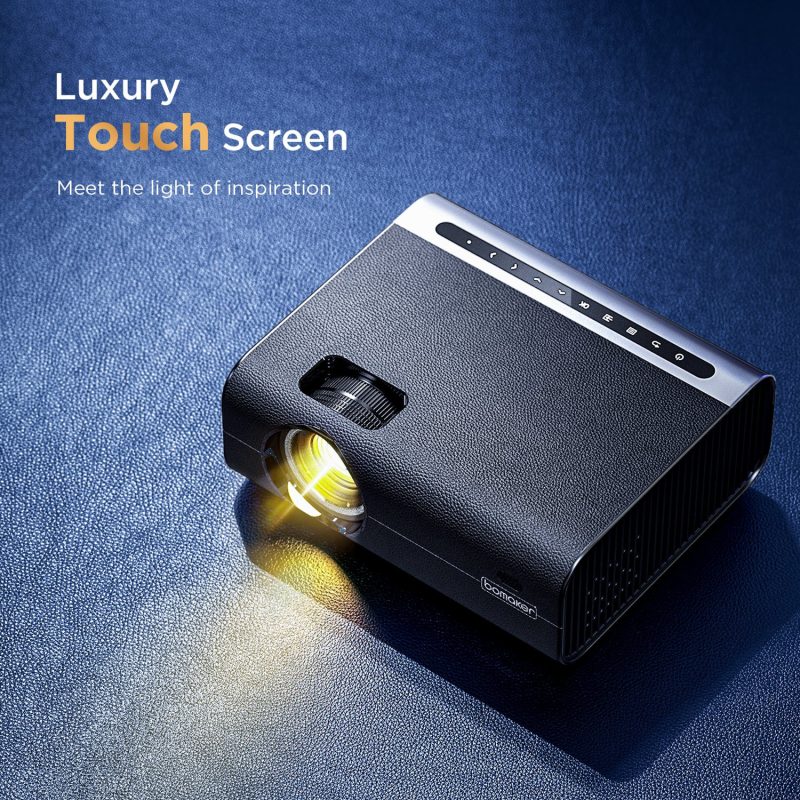 Bomaker WiFi Projector, Full HD 1080P Supported, Touch Buttons & Leather Texture Design