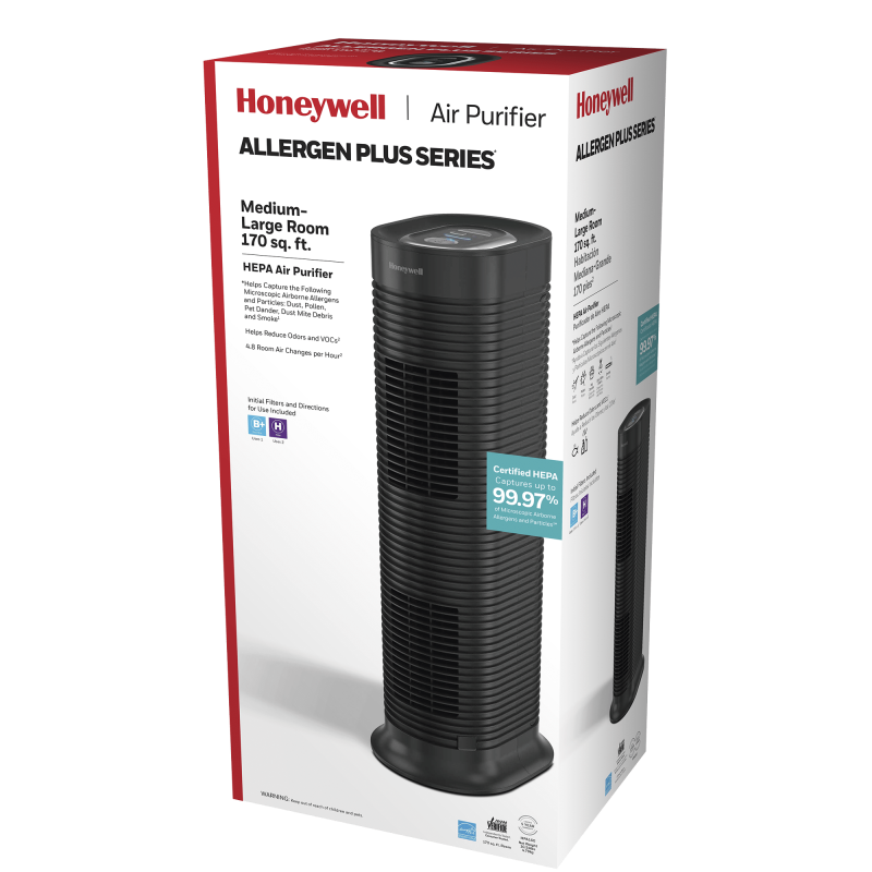 Honeywell HPA160 HEPA Tower Air Purifier for Large Rooms (155 Sq.Ft), Black