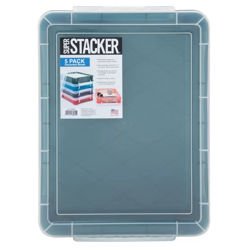 Super Stacker, Document Boxes, Assorted Colors, 5 Pack