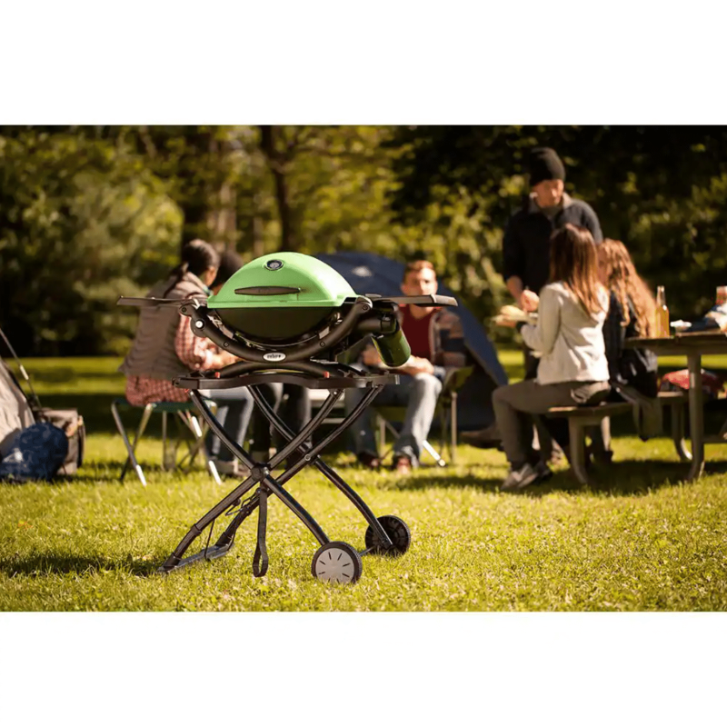 Weber Q 1200 1-Burner Portable Tabletop Propane Gas Grill in Green with Built-In Thermometer