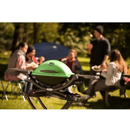 Weber Q 1200 1-Burner Portable Tabletop Propane Gas Grill in Green with Built-In Thermometer