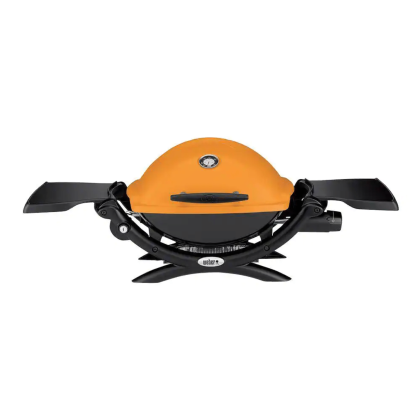 Weber Q 1200 1-Burner Portable Tabletop Propane Gas Grill in Orange with Built-In Thermometer