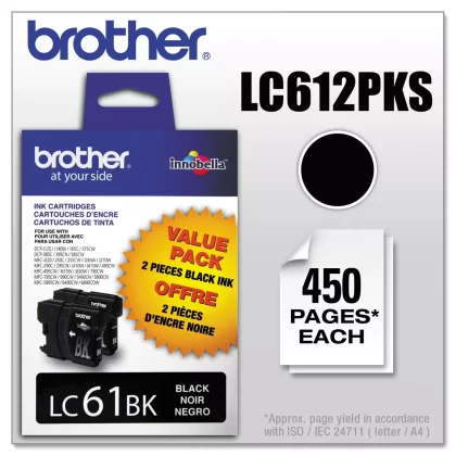 Brother LC61 Innobella Ink Cartridge, Black (450 Page Yield, 2 pk.)