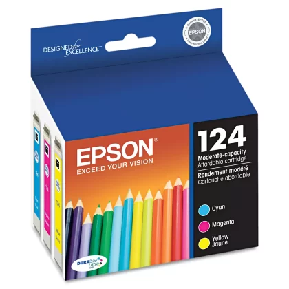 Epson 124 Moderate Capacity Ink, Cyan/Magenta/Yellow (T124520, 3 pk.)